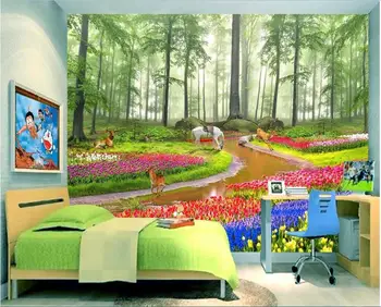 Pasirinktinius nuotraukų neaustinių freskos 3d tapetai kambarį miško gėlių elnių, arklių apdailos dažymo 3d sienų freskomis tapetai