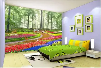Pasirinktinius nuotraukų neaustinių freskos 3d tapetai kambarį miško gėlių elnių, arklių apdailos dažymo 3d sienų freskomis tapetai