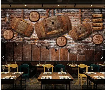 Pasirinktinį medienos tapetai, 3d, derliaus vyną medienos sieninis baras KTV restoranas fone namų dekoro tapetai