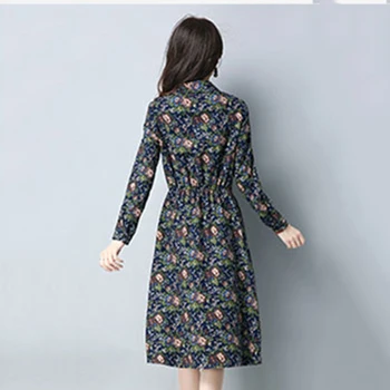 Pavasario vasaros moterų suknelės, 2018 mados naujų Paprastas vidutinio ilgio moterų suknelės, palaidi ilgomis rankovėmis atspausdintas ponios suknelė ly0383