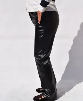 Pavasarį ir rudenį moterų tiesiai mados moteriški pu kelnės moterims odinės kelnės moteris pantalon femme plius aksomo sustorėjimas