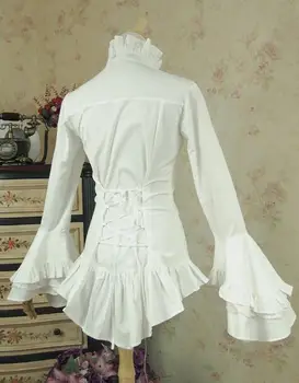 Pavasarį moterys balti marškiniai Derliaus Viktorijos Tvarstis marškinėliai, Ponios gotikos malabaro palaidinė lolita kostiumas Q20
