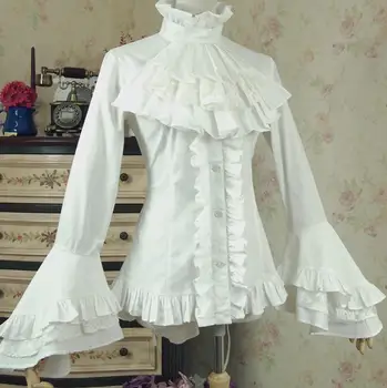 Pavasarį moterys balti marškiniai Derliaus Viktorijos Tvarstis marškinėliai, Ponios gotikos malabaro palaidinė lolita kostiumas Q20