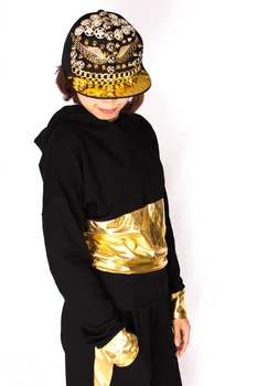 Pavasarį, Rudenį Moterys Juodojo Aukso Kratinys HipHop Outwear su Gobtuvu Džiazo Šokio Kostiumai Scenos Moterų, Dainininkė Hoodies