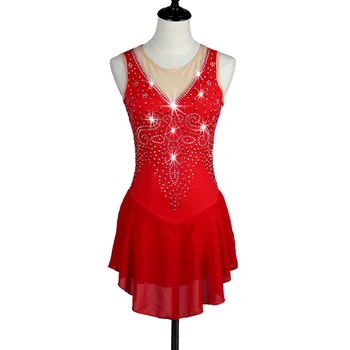 Paveikslas Latino Suknelė Moterų, Mergaičių Ledo Čiuožimo Suknelę, Raudonos spalvos kalnų krištolas Didelio Elastingumo Veiklos Panele Šiuolaikinių Sportinių Dėvėti H8010