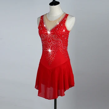 Paveikslas Latino Suknelė Moterų, Mergaičių Ledo Čiuožimo Suknelę, Raudonos spalvos kalnų krištolas Didelio Elastingumo Veiklos Panele Šiuolaikinių Sportinių Dėvėti H8010