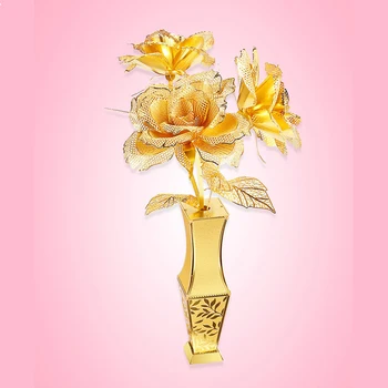 Piececool 3D Metalo Įspūdį Golden Rose gėlių, augalų PASIDARYK pats pjovimas Lazeriu Galvosūkiai, Dėlionės Modelį Suaugusiems Vaikams mokomieji Žaislai