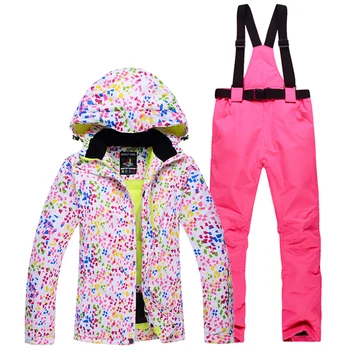 Pigiau moteris slidinėjimo kostiumas rinkiniai snieglenčių drabužius vandeniui vėjo žiemos Sniego Kostiumai, švarkai +seilinukai kelnes, Slidinėjimo kostiumas Karšto