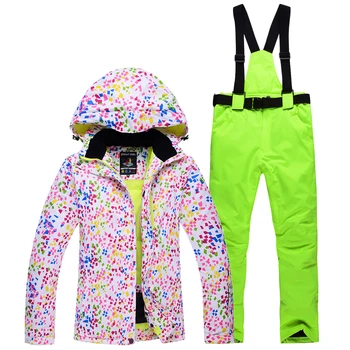 Pigiau moteris slidinėjimo kostiumas rinkiniai snieglenčių drabužius vandeniui vėjo žiemos Sniego Kostiumai, švarkai +seilinukai kelnes, Slidinėjimo kostiumas Karšto