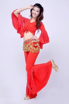 Pilvo šokio nustatyti, indijos šokių leotard ilgomis rankovėmis zawalcowany nustatyti lentelės kostiumas Viršuje&Kelnės&Diržo 8 spalvos