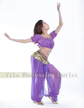 Pilvo šokių drabužius kostiumas pilvo šokio nustatyti, indijos šokių garsiausių dėvėti 3pcs Viršuje&Ziajać&Diržo,12 spalvų pasirinkimą.
