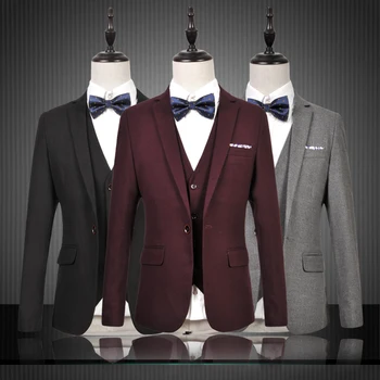 Ping plius dydis korėjos mados žiemos mens kostiumas 3 dalių komplektas tiktų vyrų atsitiktinis verslo jaunikis vestuvių kostiumai vyrams