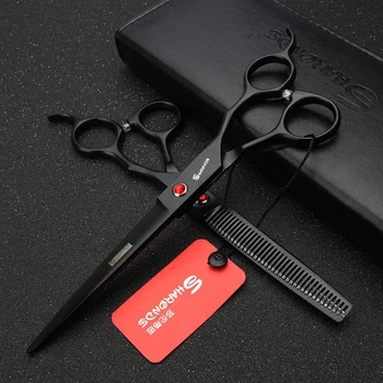 Plaukų salonas profesinės 7 colių juoda plaukų žirklės asmeninį raudona rubino salonas šukuosena specialios plaukų žirklės rinkinys