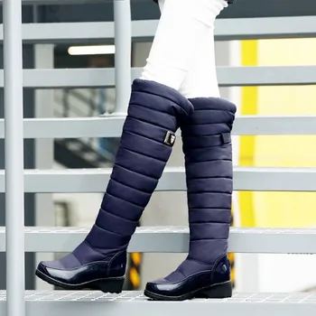 Plius Dydis 34-44 žiemos moterys šiltas kelio didelės įkrovos ponios mados platforma Mažas Kvadratas Kulno šlaunies sniego batai batai neperšlampami botas