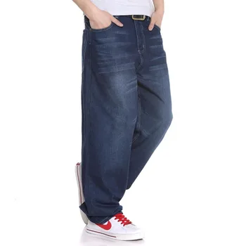 Plus Size Hip-Hop Baggy Jeans Vyrams Tiesiai Loose Fit Džinsai Vyrams Tamsiai Mėlyna Džinsinio Audinio Kelnės Didelis Dydis 38 40 42 44 46