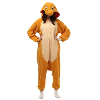 Polar Fleece Kigurumi Charmander Pokemon Cosplay Kostiumų Onesie Pajama Halloween Carnival Maskuotis Šalis Kalėdų Jumpsuit