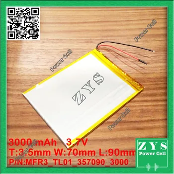 Polimerų ličio jonų baterija 3.7 V 357090 galima pritaikyti didmenines CE, ROHS, FCC KAULŲ ir kokybės sertifikavimo 3,5 x 70 x 90mm