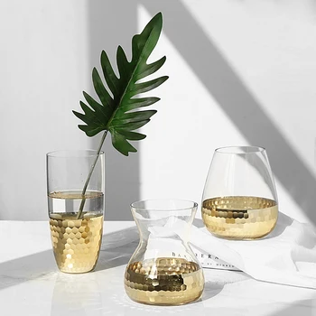 Populiarus stiklo vazos krištolo taures aukso šešiakampis, mozaika, metalo dekoro kūrybos dovana šaliai dekoro