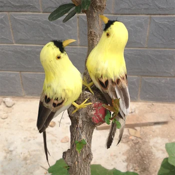 Pora mini modeliavimo Volunginiai žaislai, plastikiniai & kailis geltonas paukštis modelis dovana, apie 12cm 1231