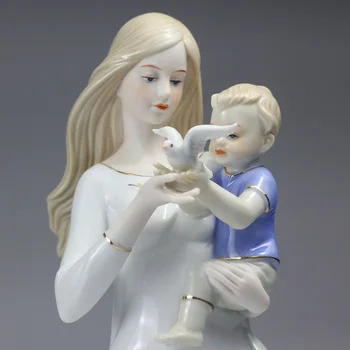 Porceliano Mama ir Sūnus Statula Dekoratyvinės Keramikos Balandžių Statulėlės Kūrinys Dovana ir Amatų Embellishment Priedai Baldams