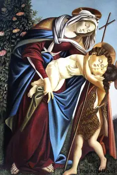 Portretas Tapybos Drobės Madona ir Vaikų, ir jaunimo, St John the Baptist Sandro Botticelli Dailės Handpainted