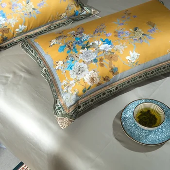 Posodono Prabanga Europos karališkųjų geltona antklode apima grynas Egipto medvilnės gėlių foral patalynės komplektas queen ' king size
