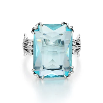 Prabanga Aikštėje Pakabukai Rankų darbo Senovinių Moterų 925 Sterlingas Sidabro Birthstones Sky Blue Crystal Vestuvinį Žiedą Prekės Papuošalai