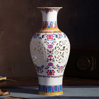 Prabanga-Kinų stiliaus Rūmus Atkurti Senovės Būdų Jingdezhen Pervėrė Baltos Keramikos Meno Vazos Gėlių Dekoracija