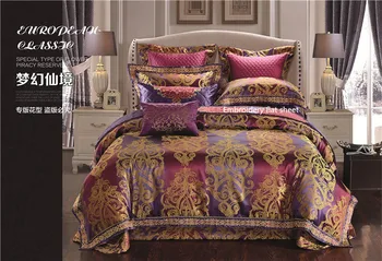 Prabanga Violetinę Satino Medvilnės Antklode padengti nustatyti Vestuvių Royal dizaineris karalienė, karalius Patalynės komplektas Lova lapas/plitimą, nustatyti pagalvių Užvalkalai