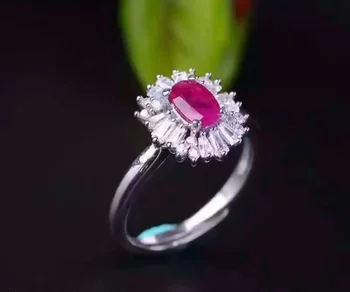 Prabangus sidabro rubino žiedas 4mm*6mm 0.5 ct originali Birmos rubinas brangakmenio kietas 925 sidabro romantiška gimtadienio dovana draugei
