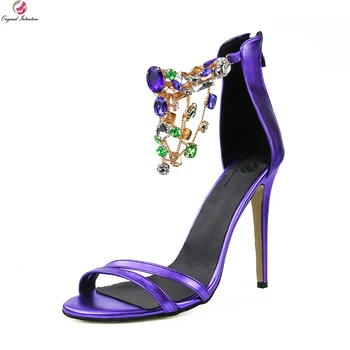 Pradinis tikslas Stilingų Moterų Sandalai Spalvingas kalnų krištolas Atidaryti Tne Ploni Kulniukai, Elegantiška Violetinė Batus Moteris Plus JAV Dydis 4-15