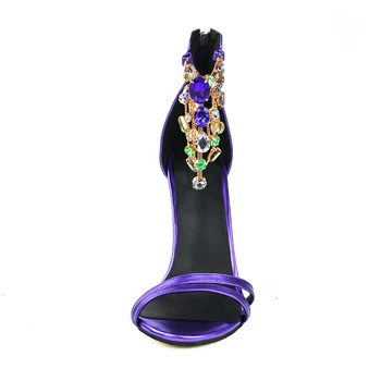 Pradinis tikslas Stilingų Moterų Sandalai Spalvingas kalnų krištolas Atidaryti Tne Ploni Kulniukai, Elegantiška Violetinė Batus Moteris Plus JAV Dydis 4-15