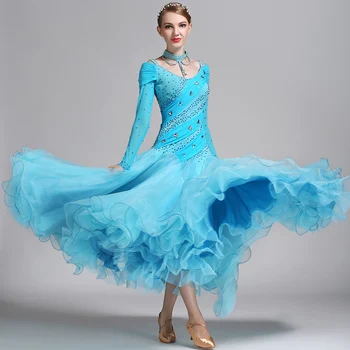 Pramoginiai Konkurenciją Šokių Suknelės Moterims Ežero Mėlyna Valsas Tango šokio Kostiumą Lady Pigūs Standartinių Sportinių Šokių Suknelė