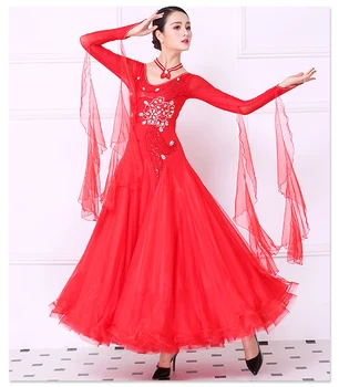 Pramoginiai Standartas Suknelės Raudona 2017 Nauji Aukštos Kokybės Užsakymą Ilgomis Rankovėmis Valsas Tango Šokių Konkurse Šokių Suknelė