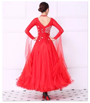 Pramoginiai Standartas Suknelės Raudona 2017 Nauji Aukštos Kokybės Užsakymą Ilgomis Rankovėmis Valsas Tango Šokių Konkurse Šokių Suknelė