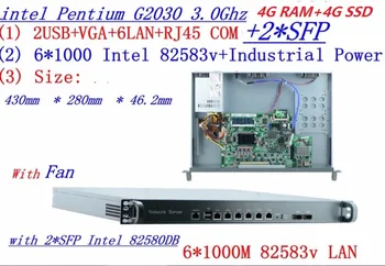 Pramonės 1U užkardos serverio, maršrutizatoriaus 4G RAM 4G SSD 6 *1000M INTEL 82583v Gigabit with2*SFP G2030 3.0 Ghz Mikrotik PFSense ROS
