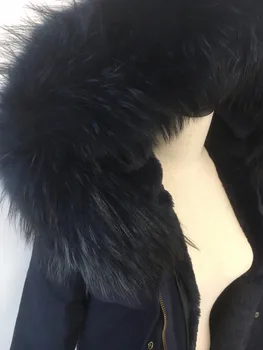 Prekės 2017 Moterų Žiemos Striukė Ilgai, Išimamas Pamušalas, tamsiai mėlynos Parkas Dideli Nekilnojamojo Usūrinių Kailiniai su Gobtuvu Kailis Outwear