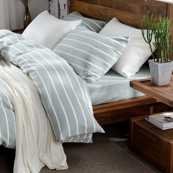 Prekės aukštos kokybės medvilnės patalynės komplektai 4 gabalus trumpas stiliaus žalia rausva dryžuota antklode padengti + įmontuotas dangtelis + pagalvės užvalkalą rinkinys