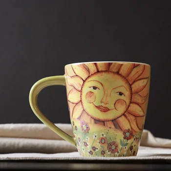 Prekės aukštos kokybės saulėgrąžų sielovados dekoratyvinis puodelis withhandgrip keramikos arbata pieno gerti coffe taures ir puodelius drinkware 500ml