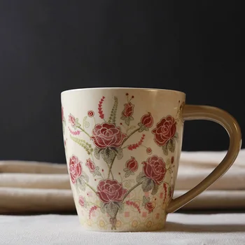 Prekės aukštos kokybės sodo rožė sielovados drinkware dekoratyvinis puodelis rankena keramikos geriamojo pieno arbata coffe taures ir puodelius 500ml
