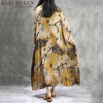 Prerijų elegantiškos moterys elegantiška suknelė ilgomis rankovėmis atspausdintas prarasti batwing moteriška suknelė rudenį, o-kaklo šifono paplūdimio suknelės DD417 F