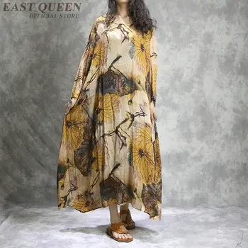 Prerijų elegantiškos moterys elegantiška suknelė ilgomis rankovėmis atspausdintas prarasti batwing moteriška suknelė rudenį, o-kaklo šifono paplūdimio suknelės DD417 F