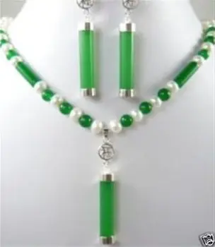 Prett Gražių Moterų Vestuvių laivybos>>Gražus baltas perlas žalias perlas auskarai, karoliai Nustatyti sidabro papuošalai Gamtos boucle