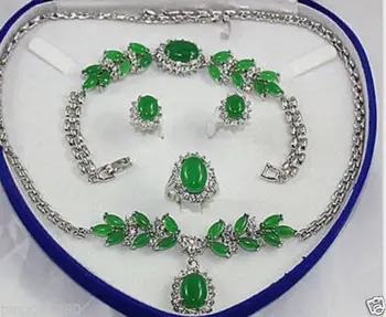 Prett Gražių Moterų Vestuvių Papuošalai žalias perlas balti Karoliai, Apyrankės Auskarai Žiedas 5.27 -sidabro papuošalai, sidabro papuošalai brinco