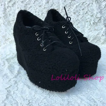Princesė saldus gothic lolita batai Lolilloliyoyo antaina batai užsakymą storio apačioje juodos Avys suede flat platforma batai 9618-5