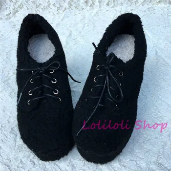 Princesė saldus gothic lolita batai Lolilloliyoyo antaina batai užsakymą storio apačioje juodos Avys suede flat platforma batai 9618-5
