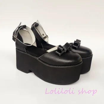 Princesė saldus lolita batai loliloli yoyo Japonų dizaino custom black round-toe natūralios odos suvarstomi platforma batai 1408a