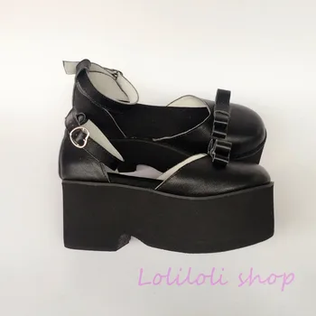 Princesė saldus lolita batai loliloli yoyo Japonų dizaino custom black round-toe natūralios odos suvarstomi platforma batai 1408a