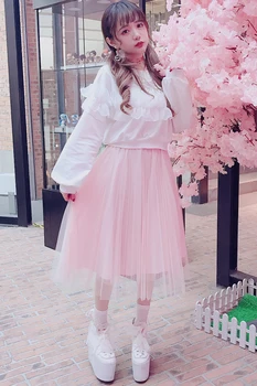 Princesė saldus lolita sijonas Bobon21 daugiasluoksnės gazas sijonas klostuotas puikus sluoksniuotos mergaičių pink polka dot iš Peng wome B1587