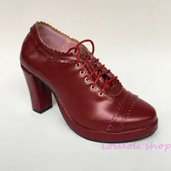 Princesė saldus rausvai raudona lolita batai aukštakulnį Nėrinių Rankų didelio dydžio batus Japonų dizaino pritaikymas 1213